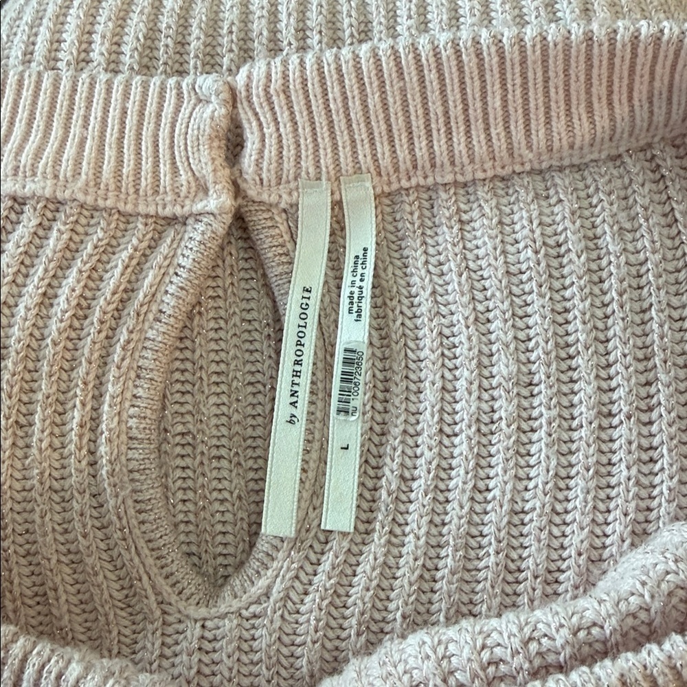 By Anthropologie Sweater Blush Crew Neck Large Knit Light Pink Gold - Picture 11 of 11
